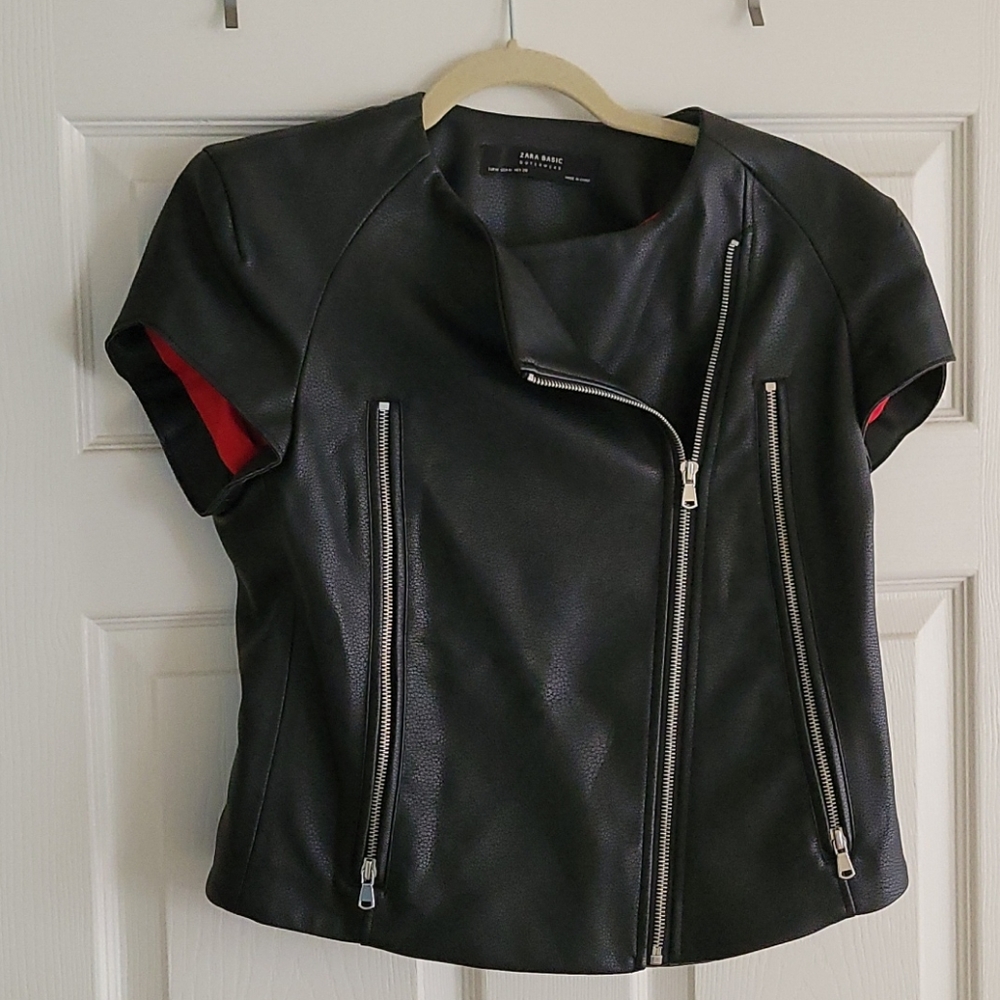 Zara Short Sleeve Faux Leather Moto Jacket